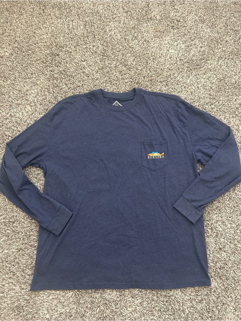 Burlebo Shirt Mens XL Blue Long Sleeve Pocket Tee Cotton Blend Graphic Print